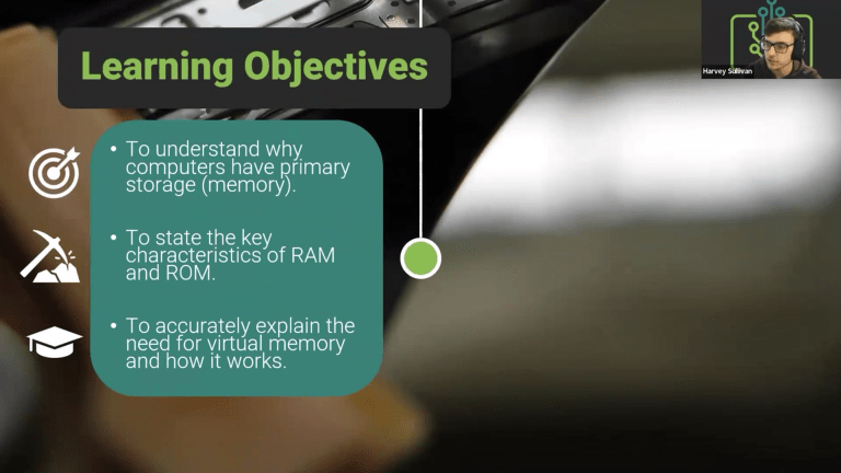 Learning objectives for primary storage lesson screenshot